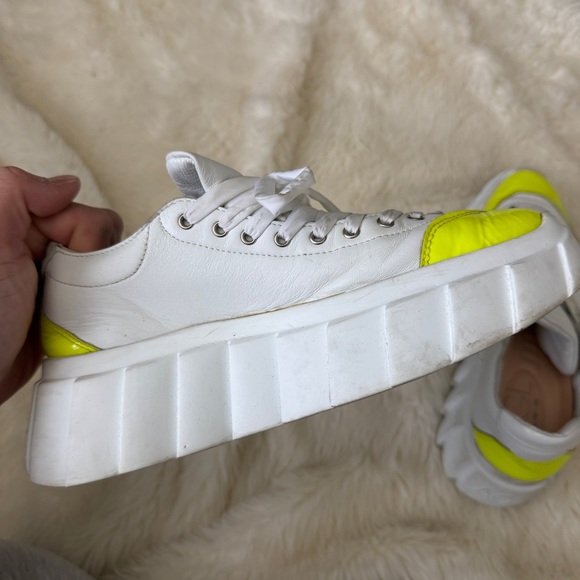 Agl White and Neon Yellow Platform Sneakers - Picture 4 of 8